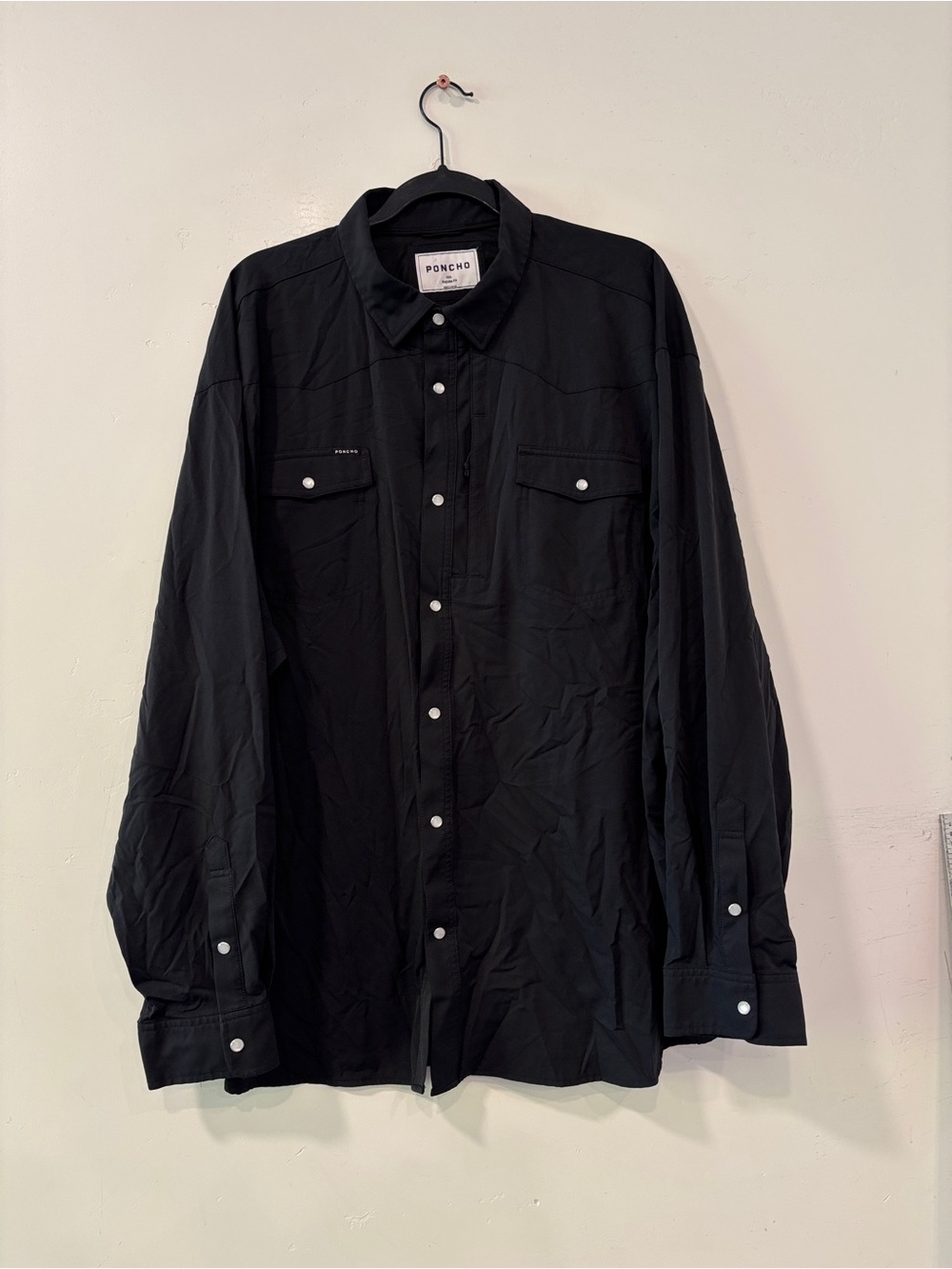 Poncho Shirt Men's 3XL Regular Fit Pearl Snap Long Sleeve Black  Stretch Pockets